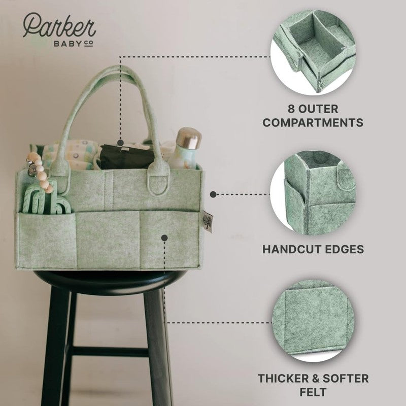 Parker Baby Diaper Caddy Nursery Storage Bin & Car Organizer Sage3
