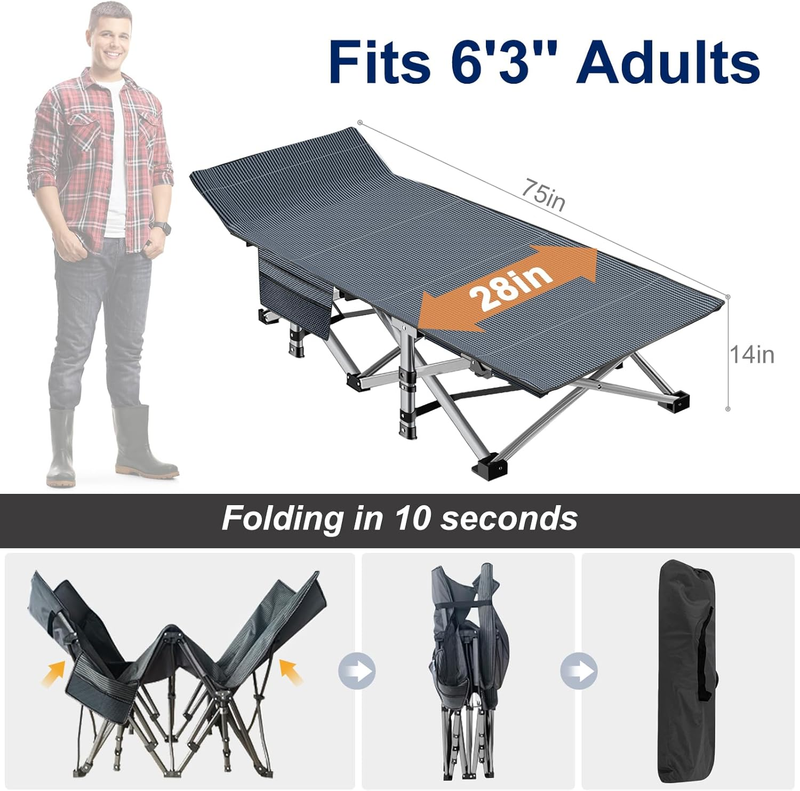 Camping Cot 28" Extra Wide Heavy Duty 1200D Oxford Folding Bed w/ Mat Carry Bag6