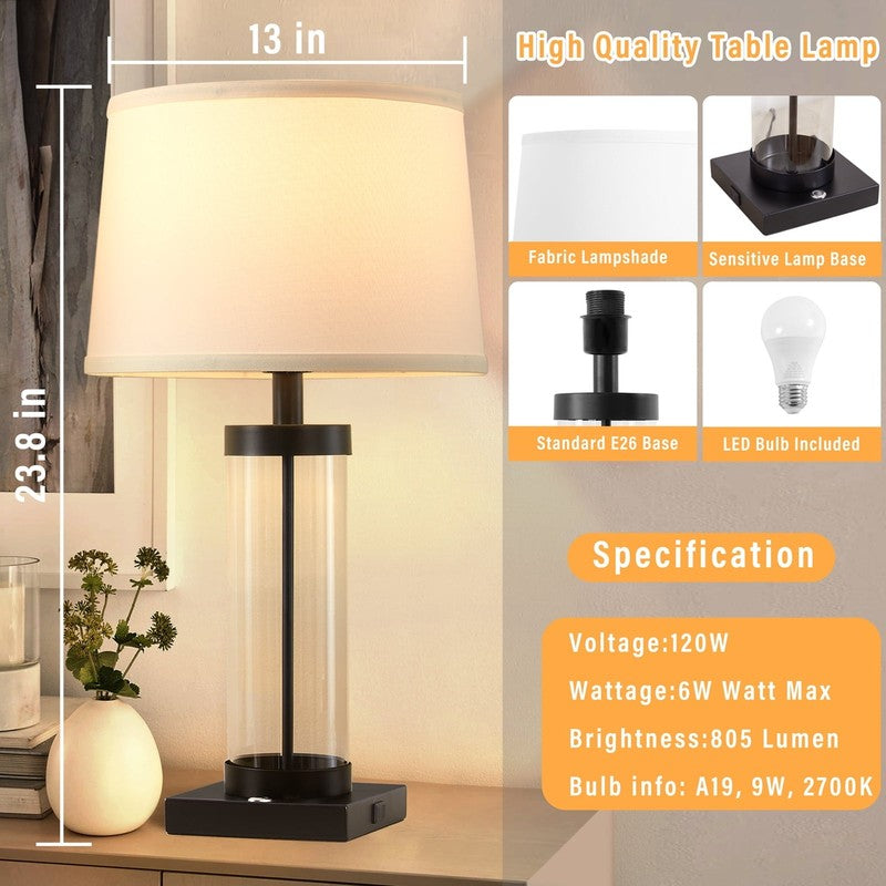 Modern Glass Table Lamps with USB Ports, Touch Dimmable, Set of 25