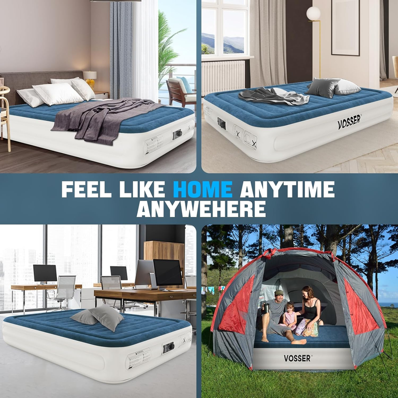 Queen Air Mattress w/ Built In Pump Foldable Inflatable Bed for Home Camping6