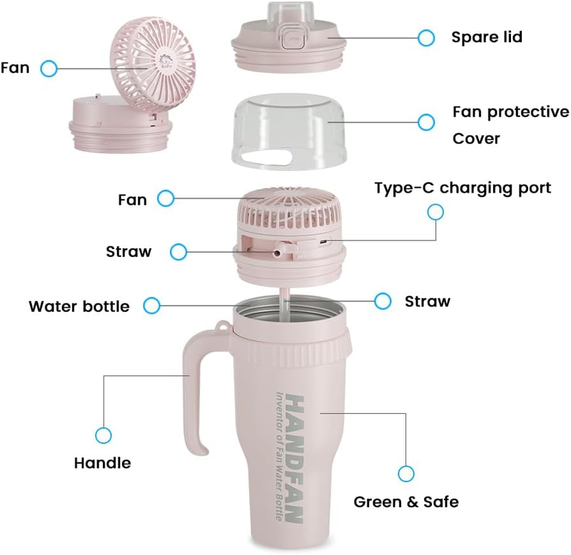 40oz Stainless Steel Tumbler with Handle & USB Fan 5000mAh Insulated Leak  Cup4