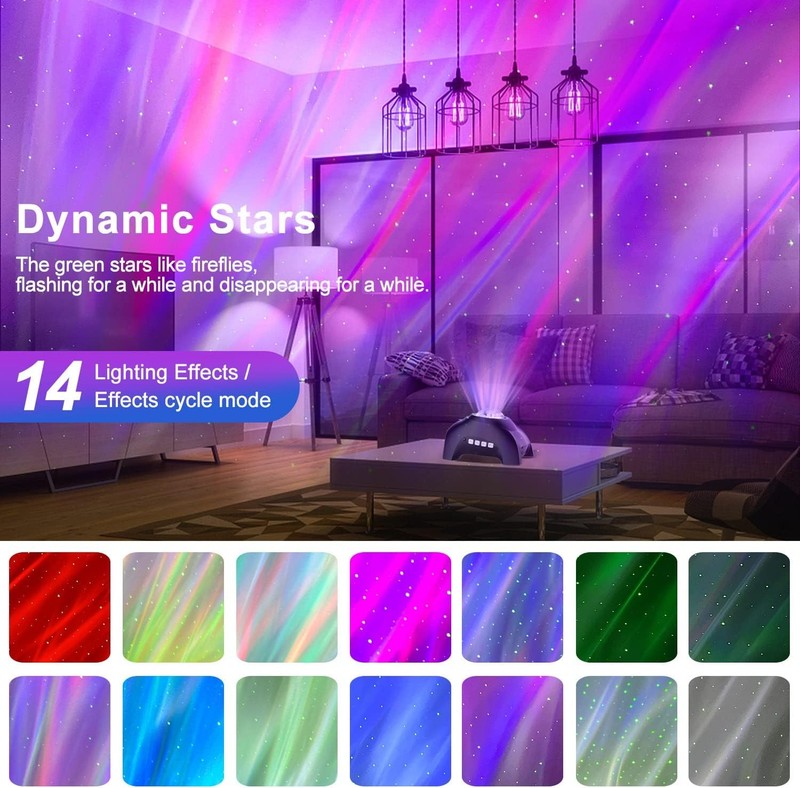 Star Projector Aurora Lights w/ Bluetooth Speaker White Noise Remote Night Light1