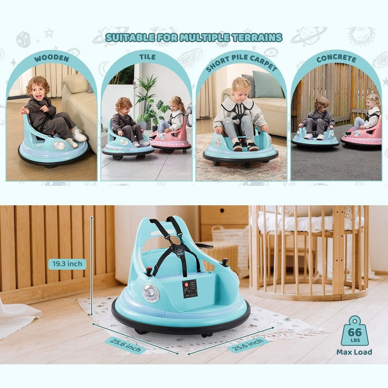 12V Light Blue Toddler Bumper Car 360° Spin Remote Control 5 LED Lights10