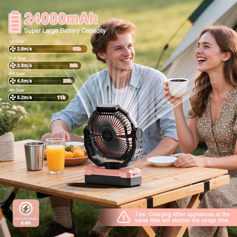 3-in-1 Rechargeable Camping Fan 24000mAh Fan Light Portable Pink1