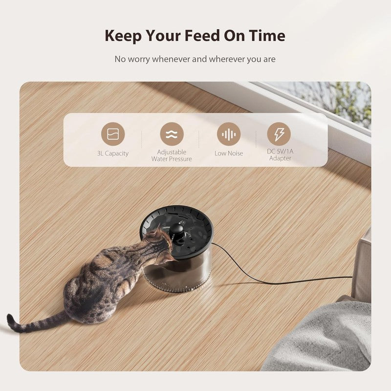 Automatic Cat Feeder & Water Fountain 3L, Timed Pet Food Dispenser with Filter3
