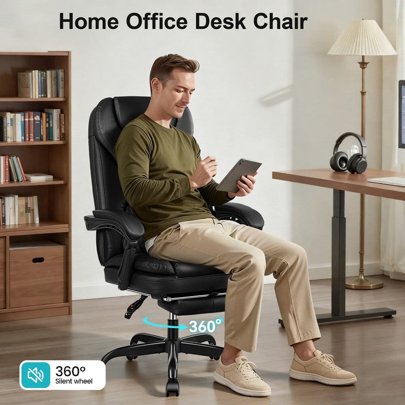 Executive Office Chair, Big and Tall Office Chair with Footrest Reclining Faux L2