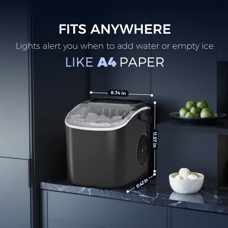 Countertop Ice Maker 9 Bullet Shaped Ice in 6 Min, Auto Cleaning 26 Lbs/24H8