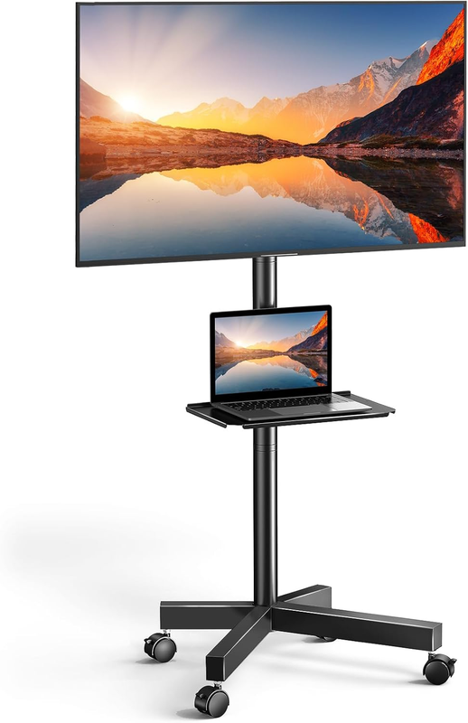 Rolling TV Stand with Wheels for 23–60" TVs, Mobile Cart with Shelf, 55 lbs0