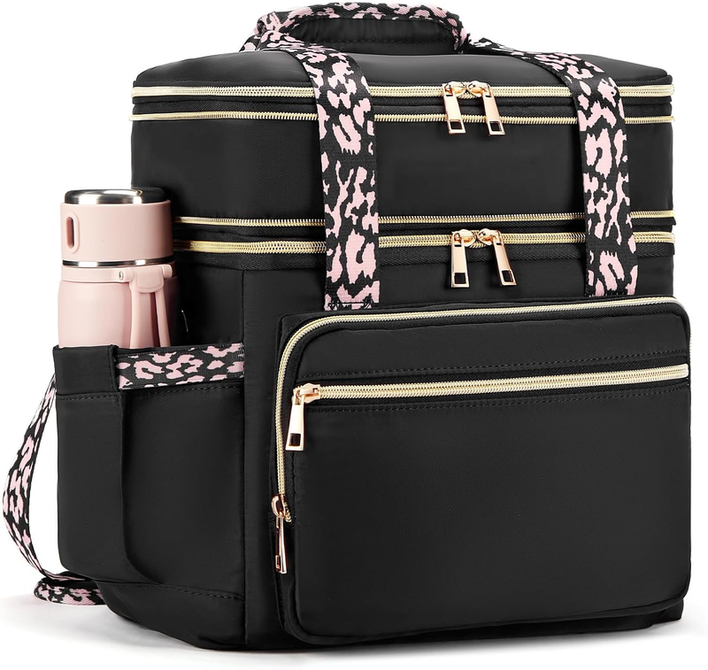 Double Deck Expandable Insulated Lunch Bag Black Women0