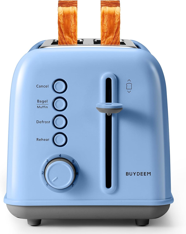 Retro 2 Slice Toaster Extra Wide Slots Stainless Steel 7 Shade Bagel Muffin Blue0