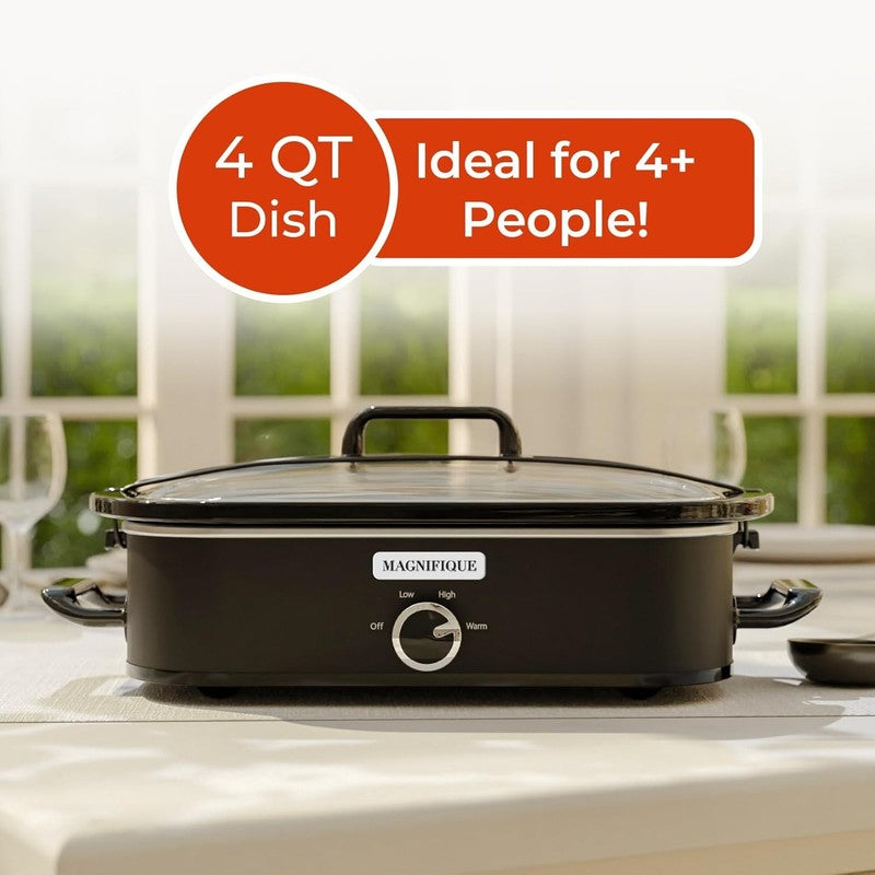 4QT Slow Cooker w/ Ceramic Nonstick Dish Temp Control Glass Lid2
