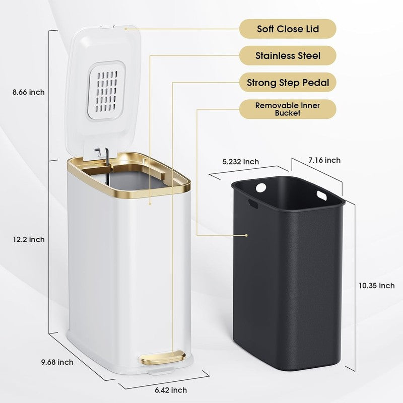 5L Bathroom Trash Can with Lid, Slim Step Waste Bin, Soft Close, White4