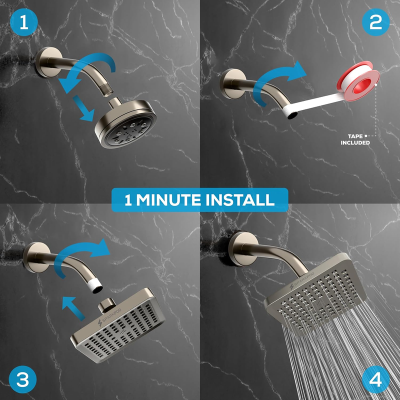 Shower Head - High Pressure Rain - Premium Quality Luxury Design - 1-Min Install3