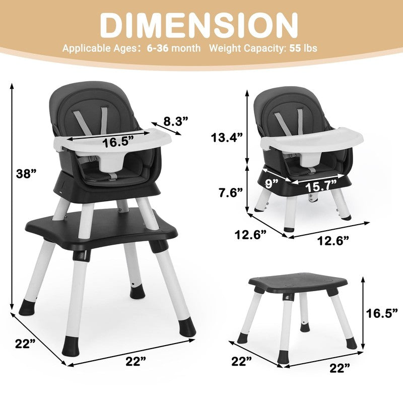 8 in 1 Baby High Chair, Toddler Dining Booster Seat for Eating, Grey4