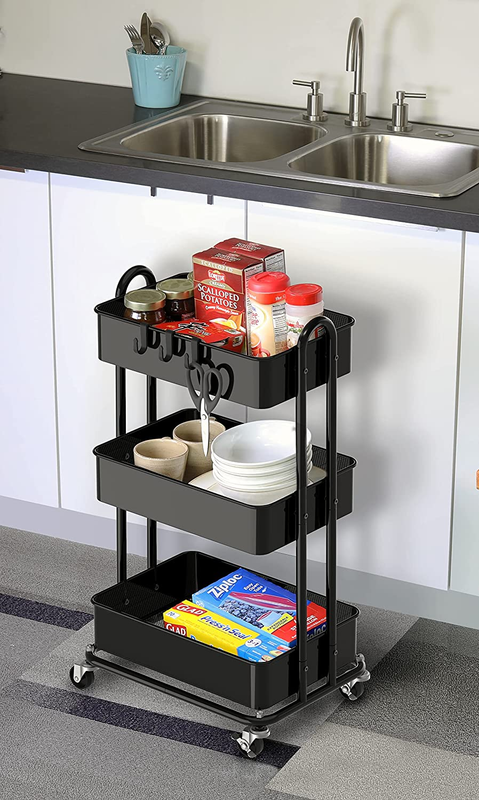 3-Tier Heavy Duty Metal Utility Rolling Cart, Black4