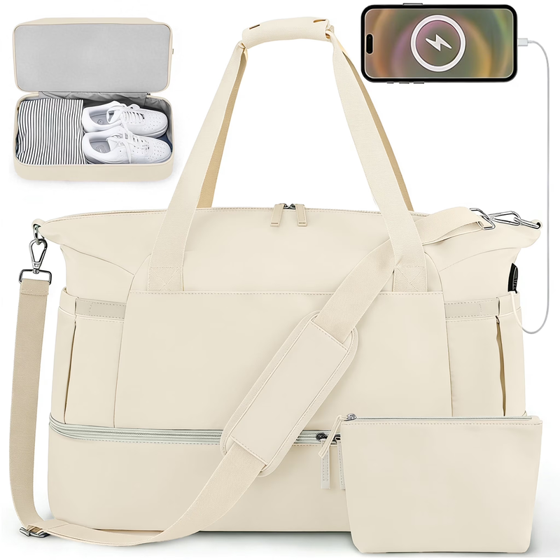 Travel Duffel Bag for Women Gym Bag with USB Charging Port Large Weekender Overn0