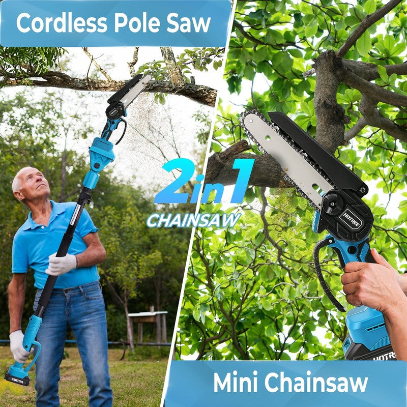 2 in 1 Cordless Pole Saw, 6-Inch Pole Chainsaw Mini Handheld Chainsaw, 15 Ft Ext6
