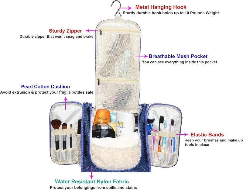 Hanging Toiletry Bag Extra Large Travel Organizer Waterproof Nylon Dark Blue1