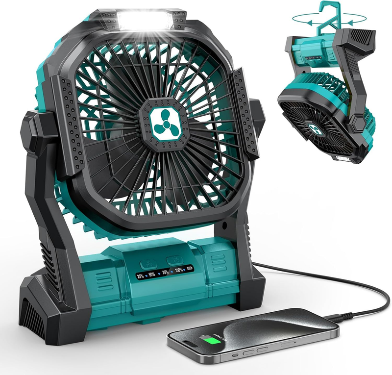 Portable Rechargeable Fan 20000mAh Cordless Battery LED Lantern USB-C7
