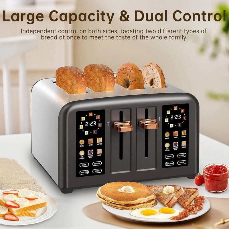 4 Slice Toaster Touch Screen Long Slot, Touch Screen for Dual Control, 7 Shade S2