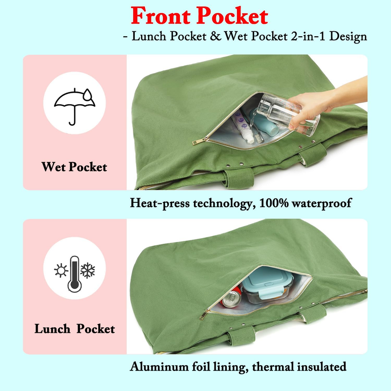Large Canvas Beach Bag Waterproof Leakproof Wet Pocket Pool Tote2