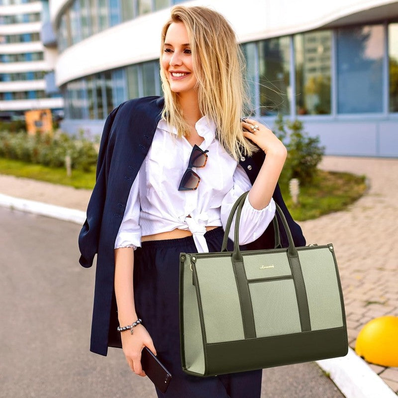 Laptop Tote Bag for Women, Lightweight Pu Leather Work Tote Bag with Clutch Purs5