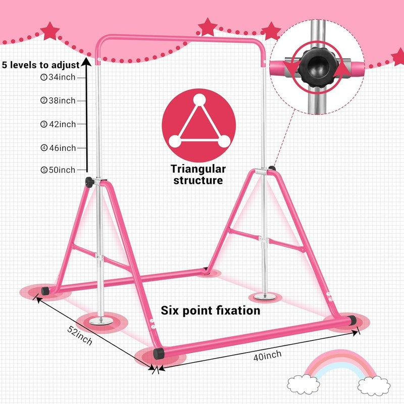 Kids Gymnastics Bar Adjustable Height Folding Horizontal Training Bar Home Use1