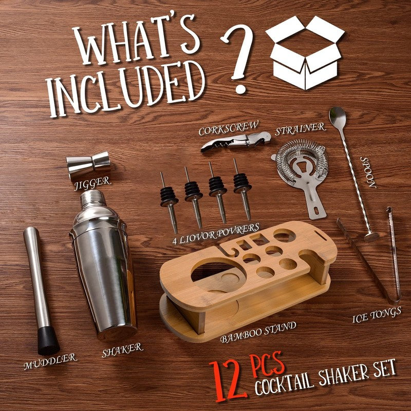 Cocktail Shaker Set Bartender Kit with Stand Bar Tool Set Drink Mixer Set Barten1