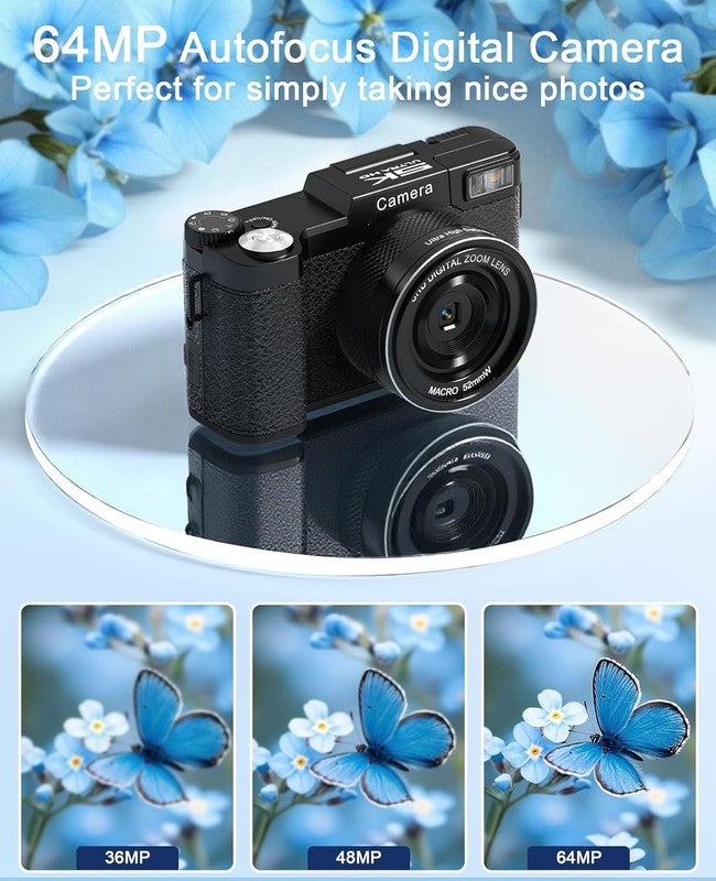 5K Digital Camera 64MP Vlogging 18X Zoom 180° Flip Screen WiFi w Lenses & 64GB2