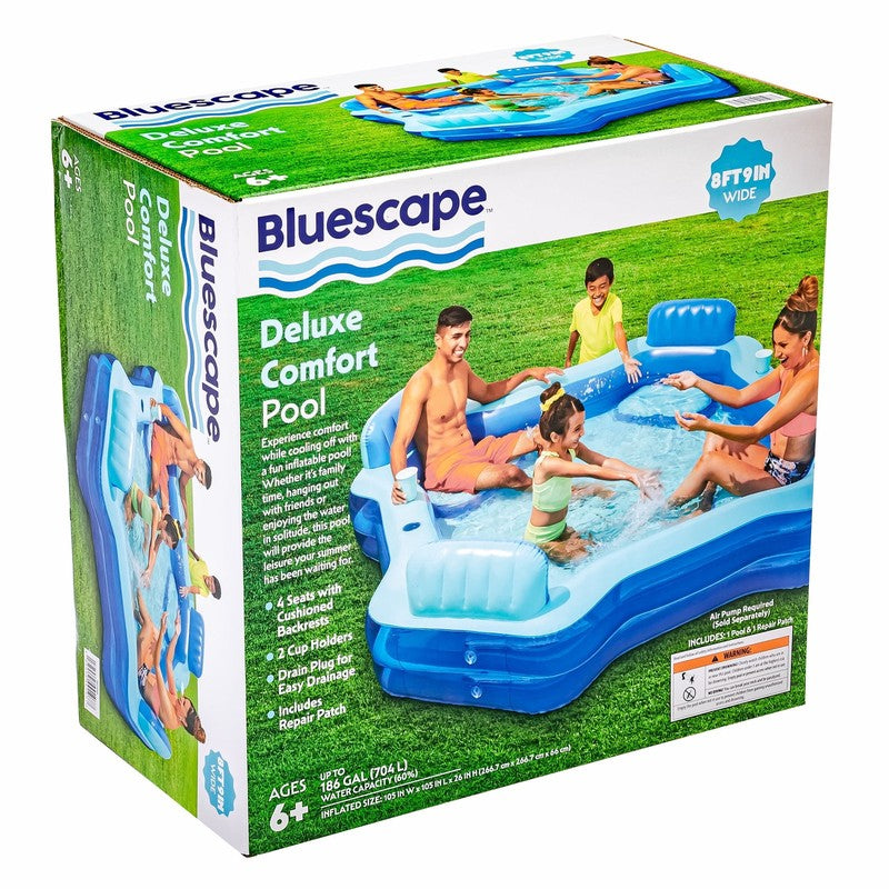 Blue Deluxe Comfort Inflatable Family Swimming Pool, 4 Seats, Square, Age 6 & Up5