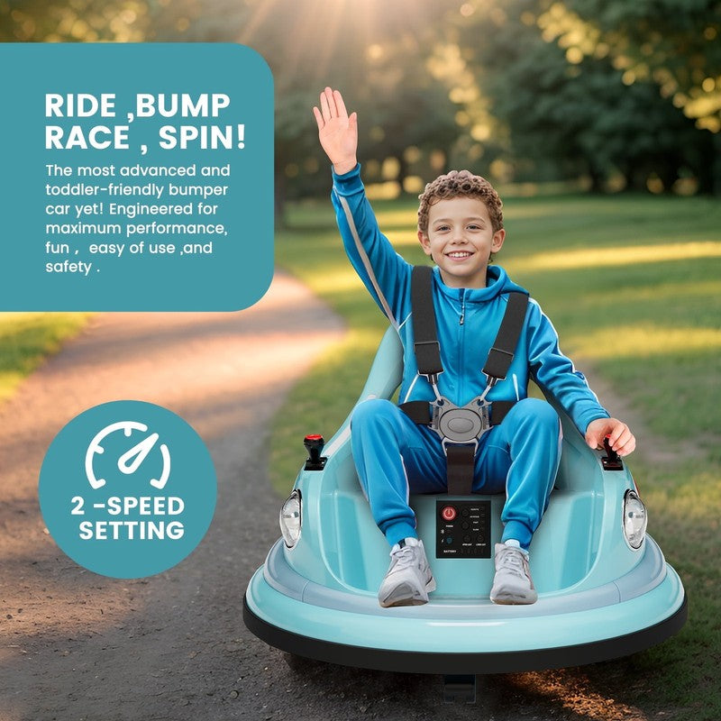 12V Light Blue Toddler Bumper Car 360° Spin Remote Control 5 LED Lights9