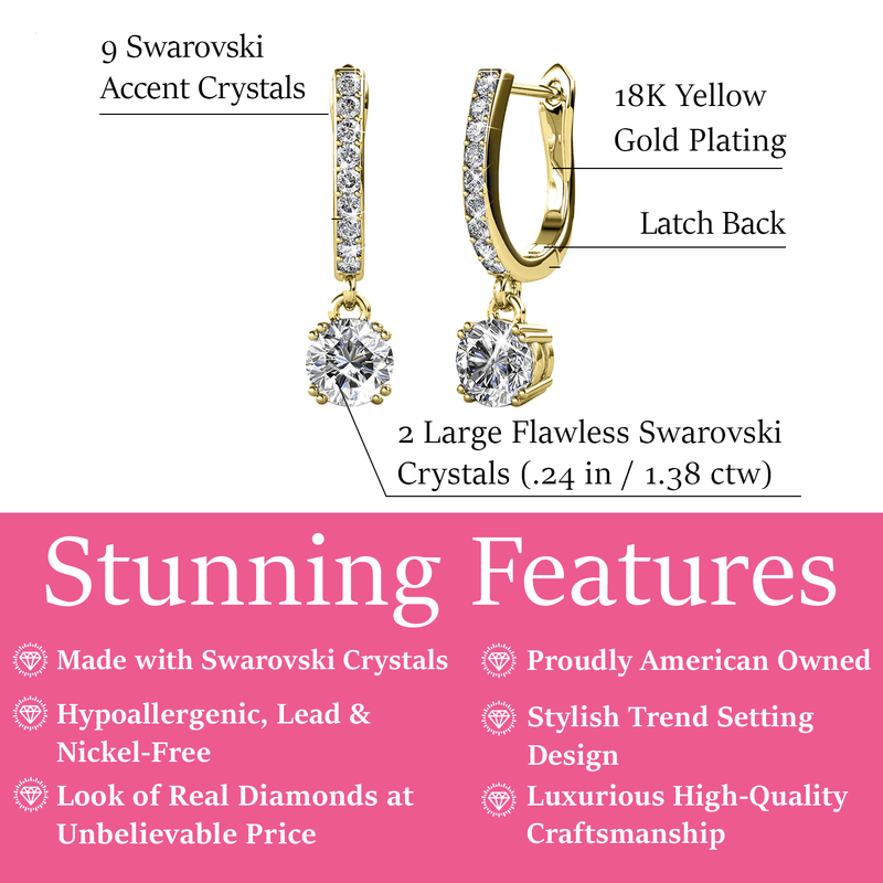 Mckenzie 18K Yellow Gold Plated Drop Dangle Earrings with Crystals for Women1