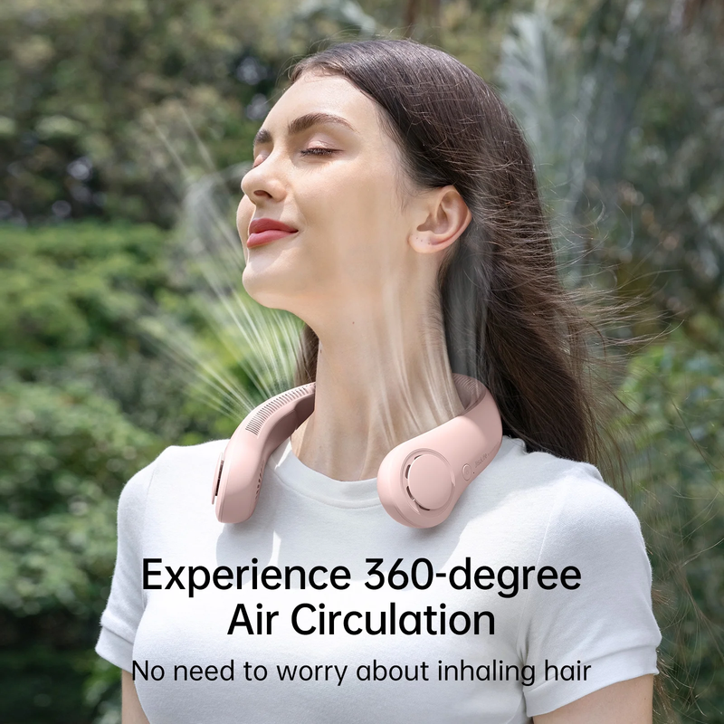 Portable Neck Fan Bladeless Wearable Hands Free 5 Speed 16H Pink1