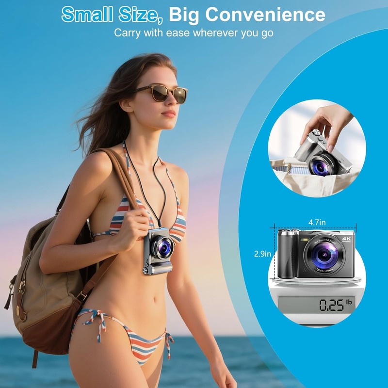 4K Digital Camera 56MP Vlogging 16X Zoom 3" Flip Screen Flash Travel Gift6
