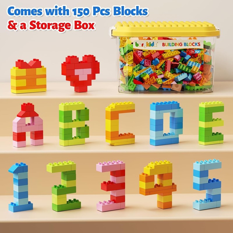 150PCS Jumbo Building Blocks STEM Educational Toy w Storage Box Ages 3+5