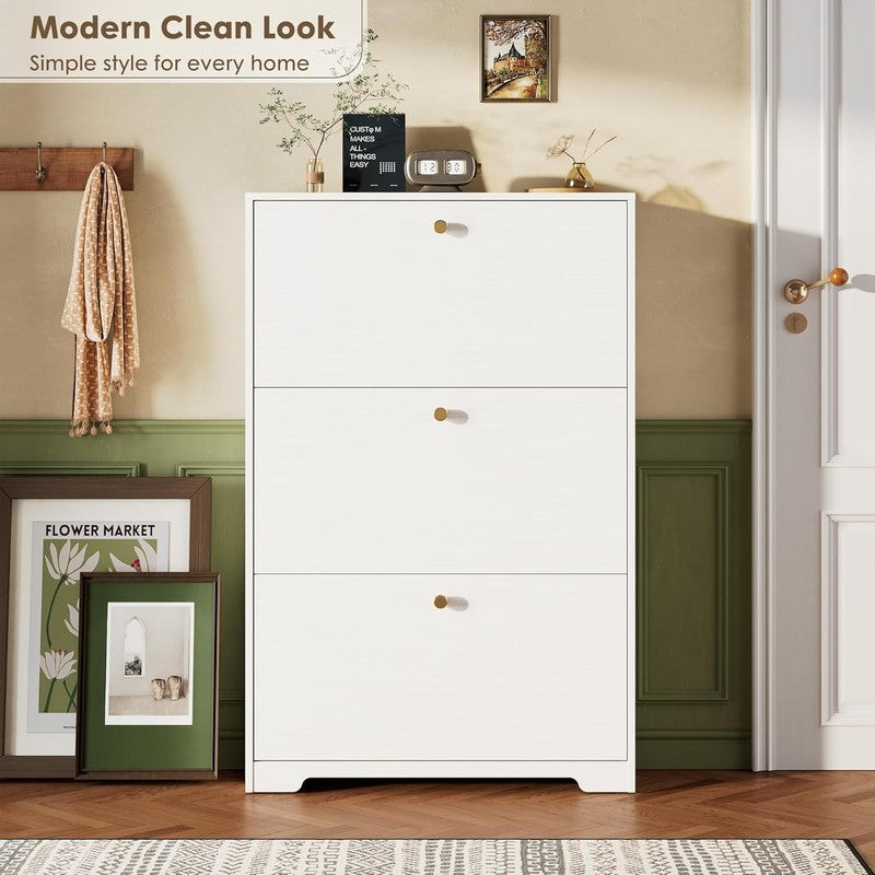 47'' Shoe Cabinet 3 Flip Drawers Narrow Organizer Freestanding Entryway White4