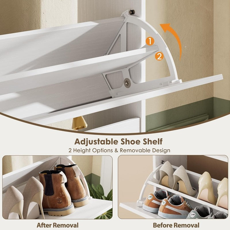 47'' Shoe Cabinet 3 Flip Drawers Narrow Organizer Freestanding Entryway White7