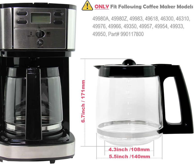 12-Cup Replacement Glass Carafe Pot Compatible with Hamilton Coffee Maker Models3
