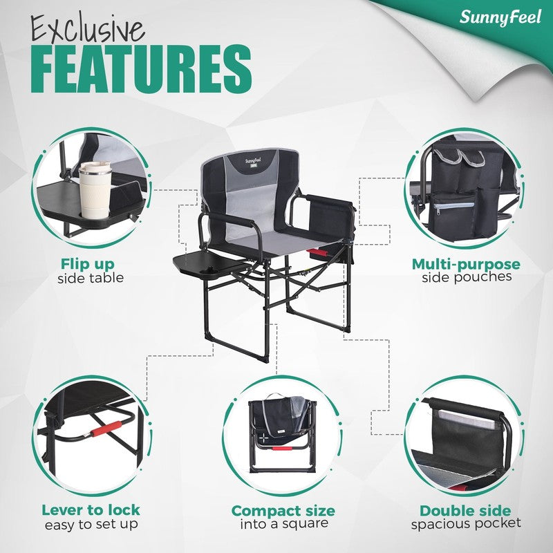 Camping Directors Chair, Heavy Duty,Oversized Portable Folding Chair with Side T3