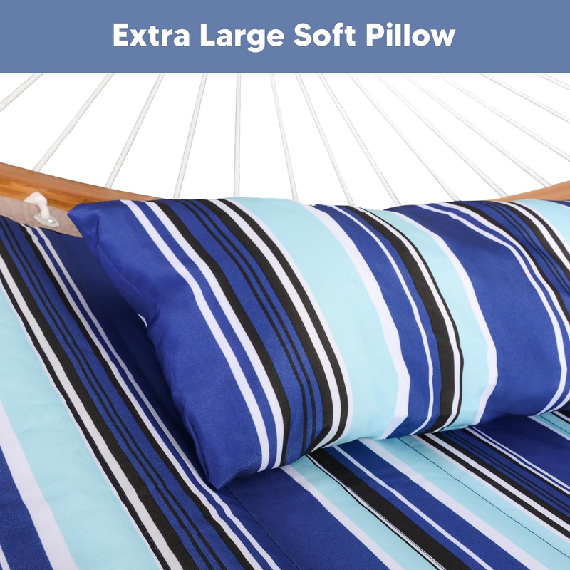 Double Hammock with Stand Portable w/ Pillow Blue Stripes Outdoor4
