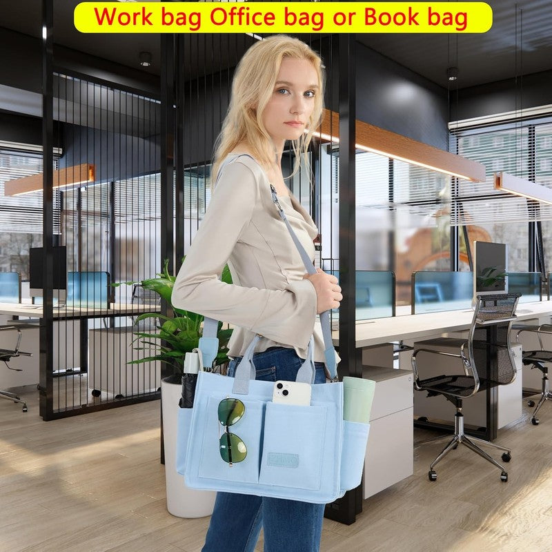 Women’s Canvas Tote Bag Large Shoulder Handbag w/ Compartments Work Laptop Bag5