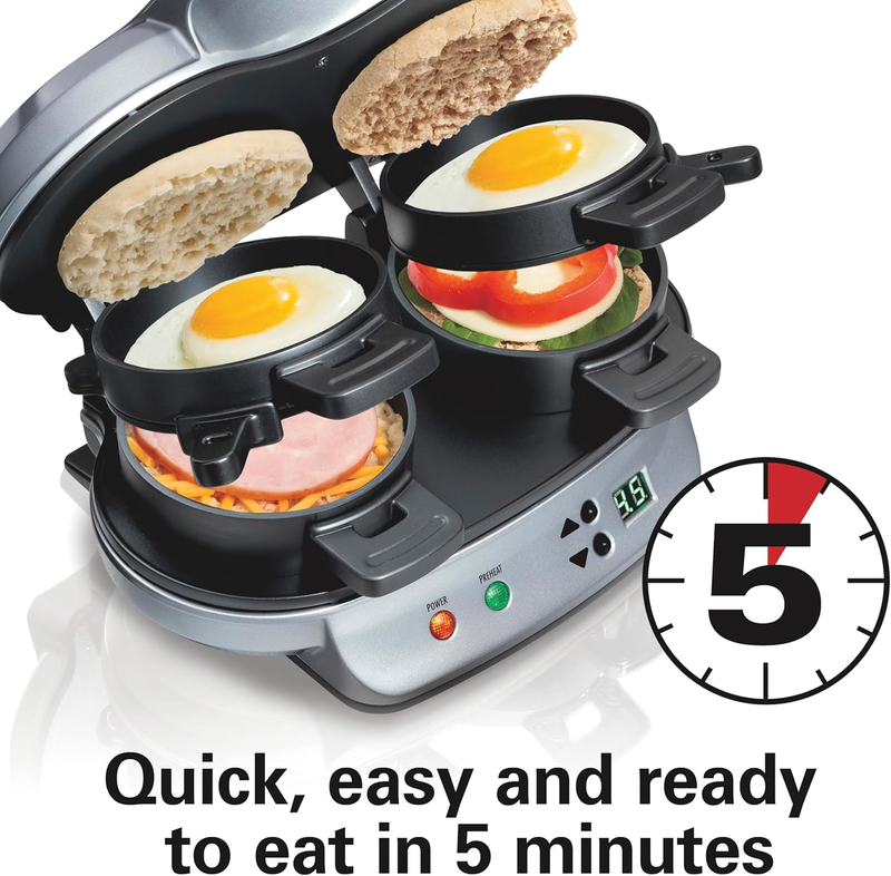 Dual Breakfast Sandwich Maker with Timer, Ready in 5 Minutes, Removable Dishwash2