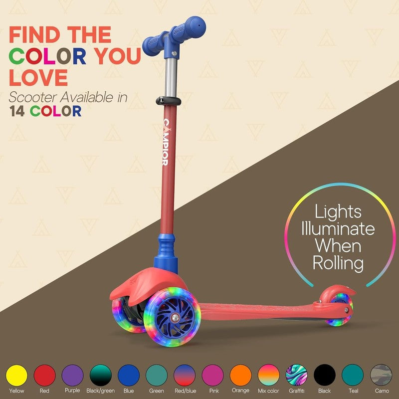 Kids 3 Wheel Scooter Lean to Steer LED Wheels Adjustable Handlebar Red/Blue6