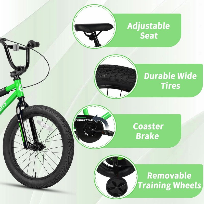 18in Kids BMX Bike w/ Training Wheels Coaster Brake Ages 6 9 Green2