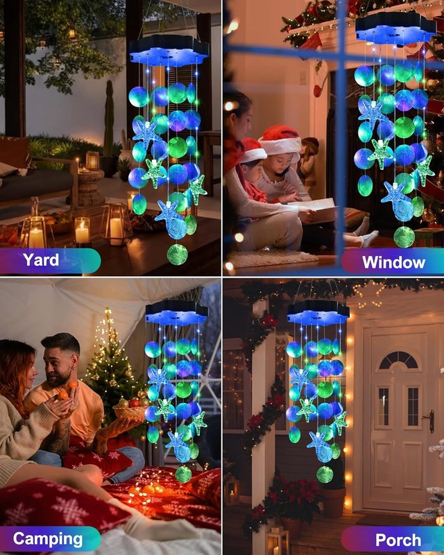 Solar Wind Chimes for Outside, Shells Light Gifts for Mom Grandma Women Wife Gir4