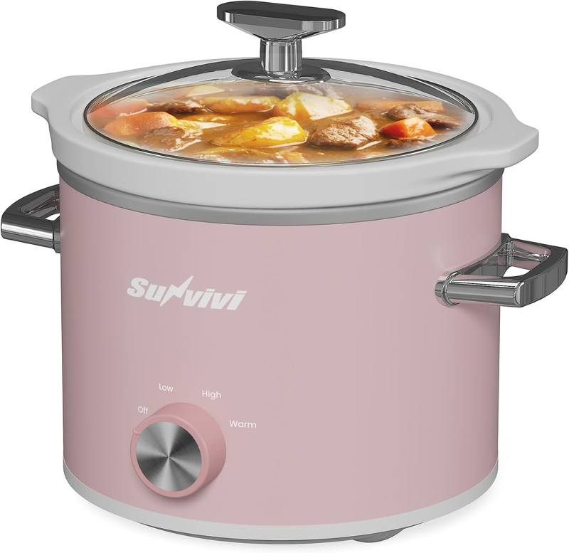 2Qt Slow Cooker Small Removable Ceramic 3-Setting Pink Food Warmer1