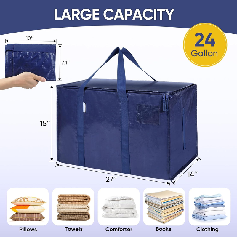 6 Pack Extra Large Heavy Duty Moving Bags Zipper Storage Totes Navy4