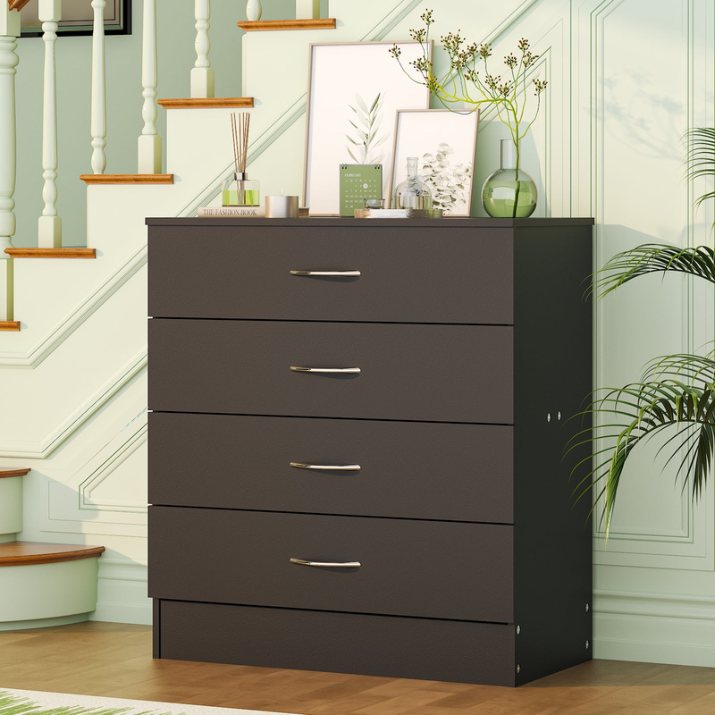 Black Chest of Drawers Dresser Wood Organizer Cabinet, 4 Drawer Nightstand Side10