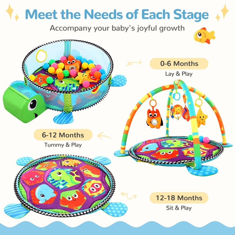 Baby Play Mat,  3 in 1 Baby Play Gym Activity Mat, with Hanging Toys and Ocean B2