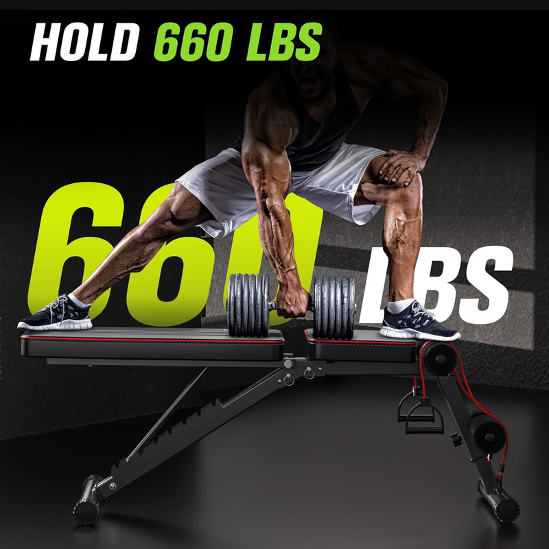 Adjustable Folding Weight Bench 660LB Capacity Home Gym Full Body Workout2